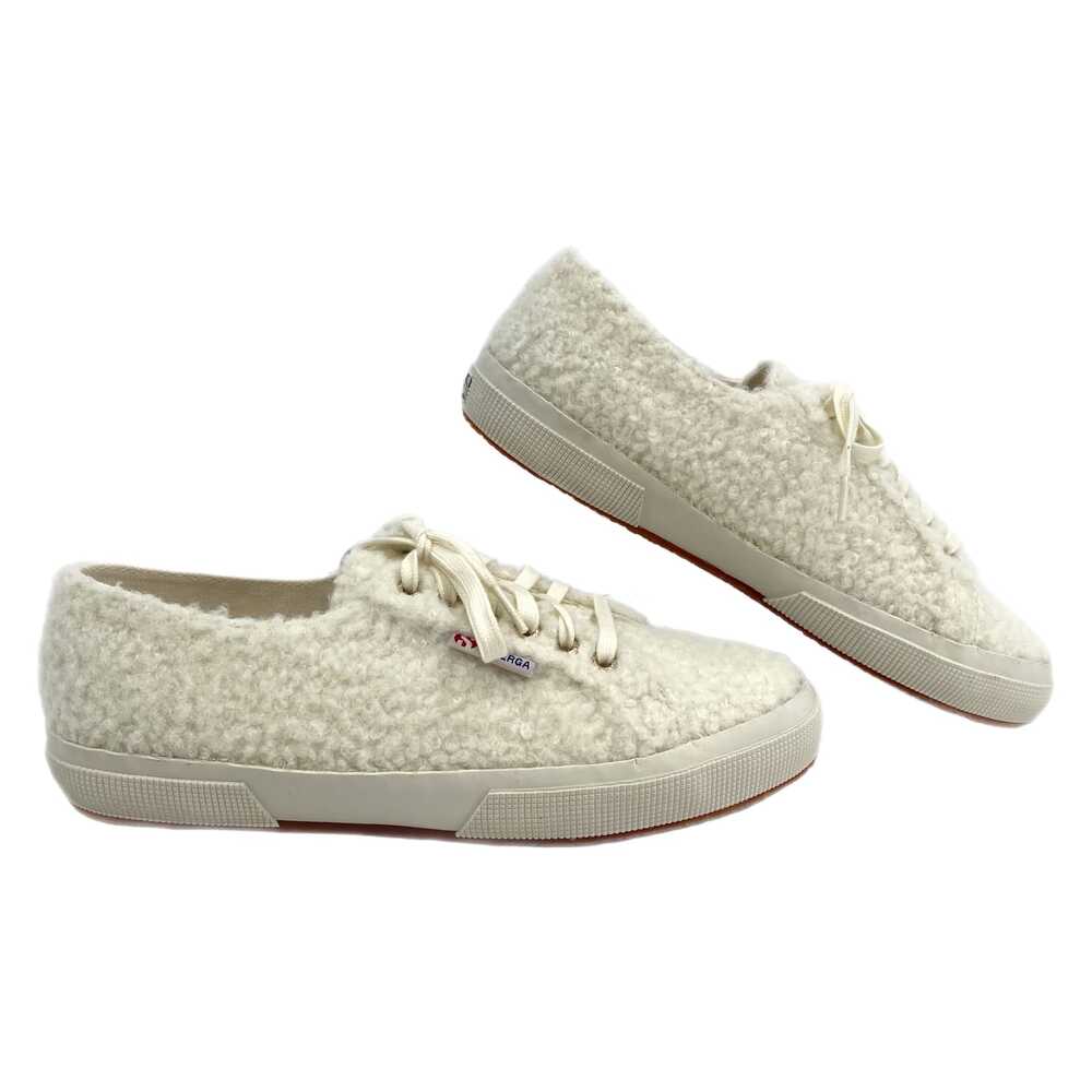 Superga White Curly Wool Fuzzy Sneakers | Size 10